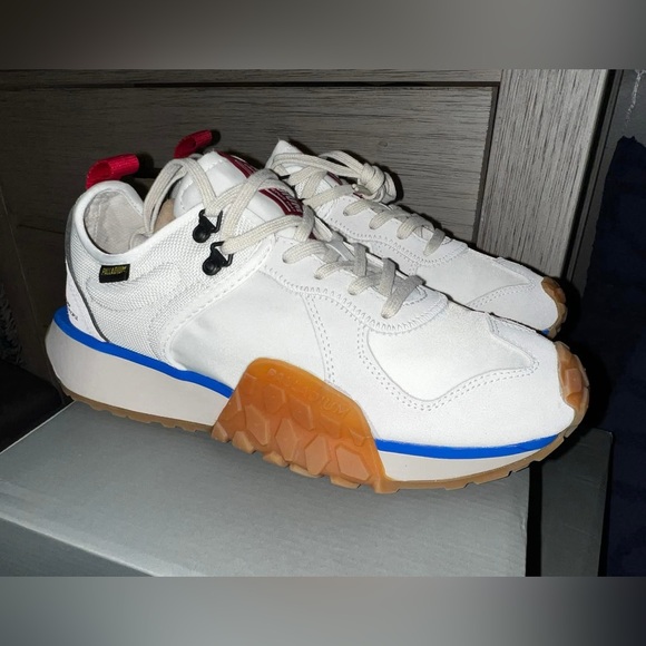 Palladium White Sneakers with Blue and Tan Accents - Picture 1 of 6